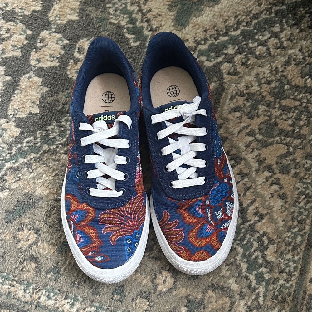 adidas Navy Canvas Sneakers with Orange Floral Print